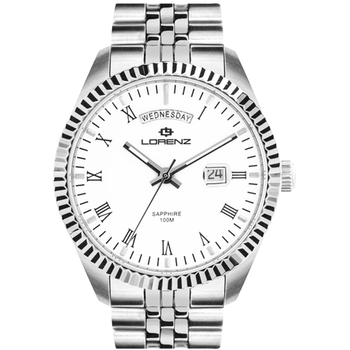 Lorenz 030119AA Ginevra Jubilee data e giorno acciaio bianco uomo