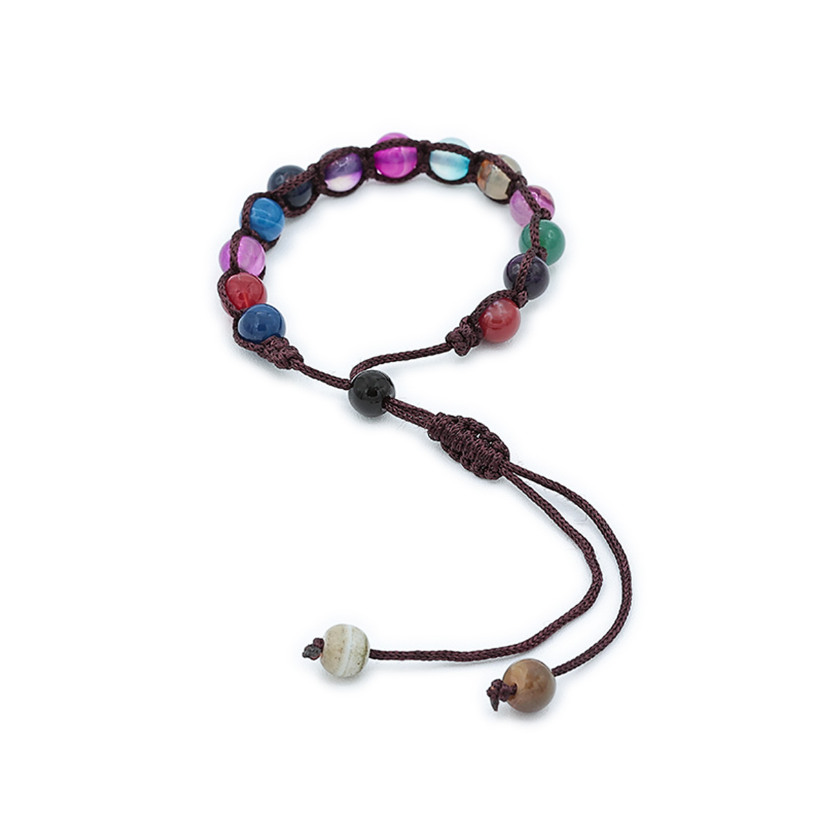 Bracciale Kenshò H008 pietra Agata multicolore e cordoncino marrone con chiusura a nodo macramé