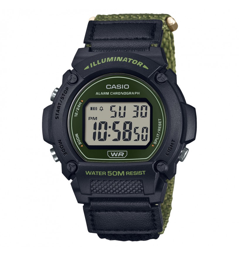 Casio W-219HB-3AVEF cinturino silicone e tessuto verde