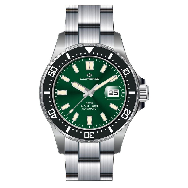 Lorenz 28185DD Diver Automatico Sub 100 mt ghiera ceramica verde